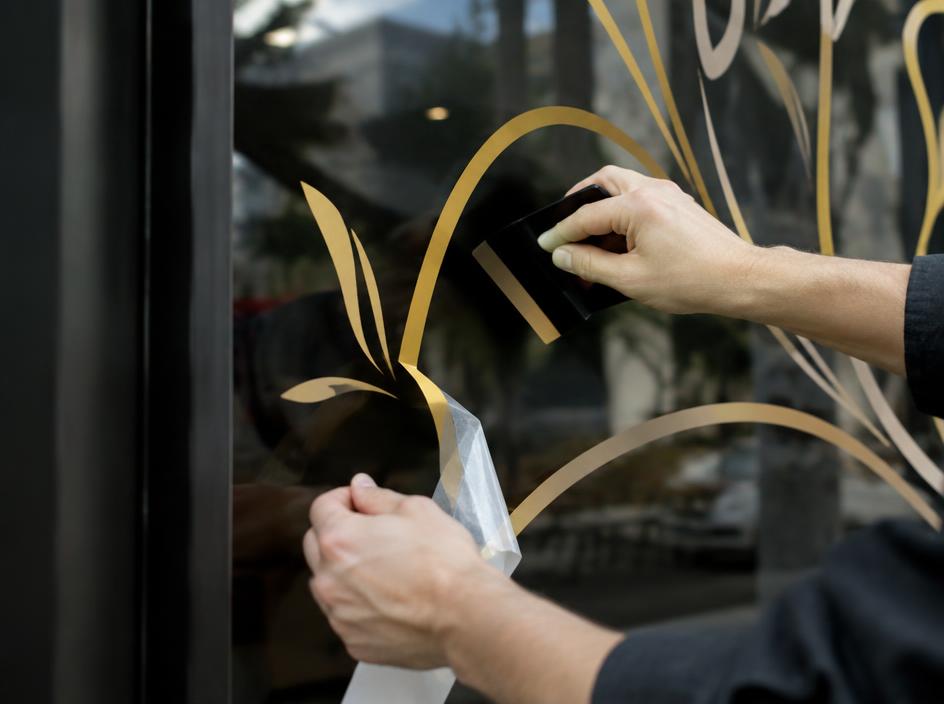 Custom vinyl window graphics installation
